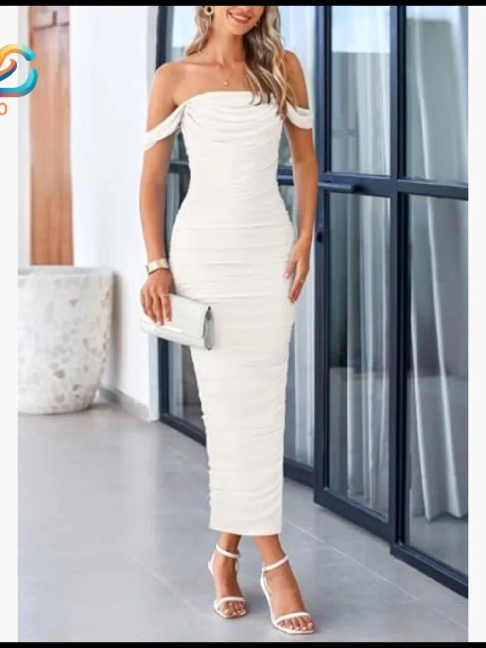 Off Shoulder Ruched Bodycon Maxi Dress Strapless Backless Split Hem - Picture 5 of 7